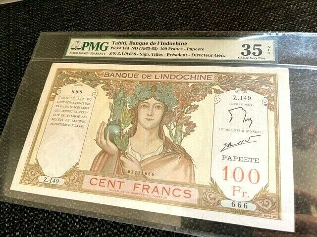Tahiti, Banque de l'Indochine, 1963-65, 100 Francs – Papeete, Pick 14d